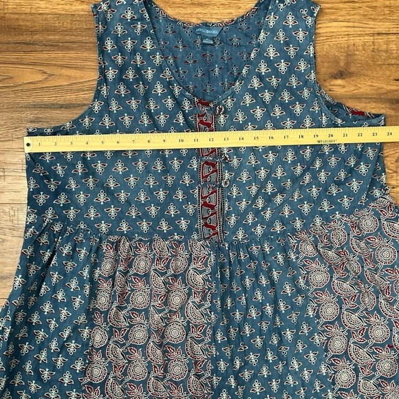 April Cornell Blue Sleeveless Dress Mixed Patchwork Tiered Button Front Women 1X - Picture 5 of 7